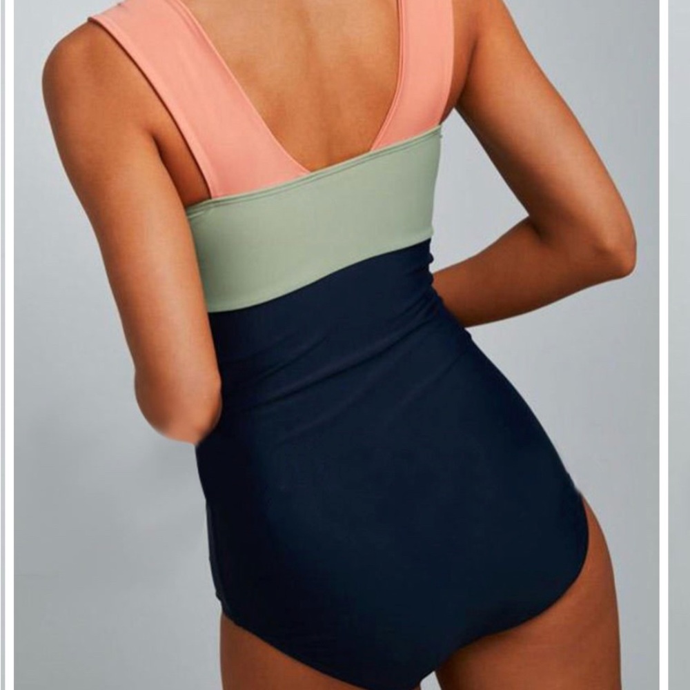 Colorblock One-Piece Swimsuit in Pink, Sage & Navy - Picture 2 of 5